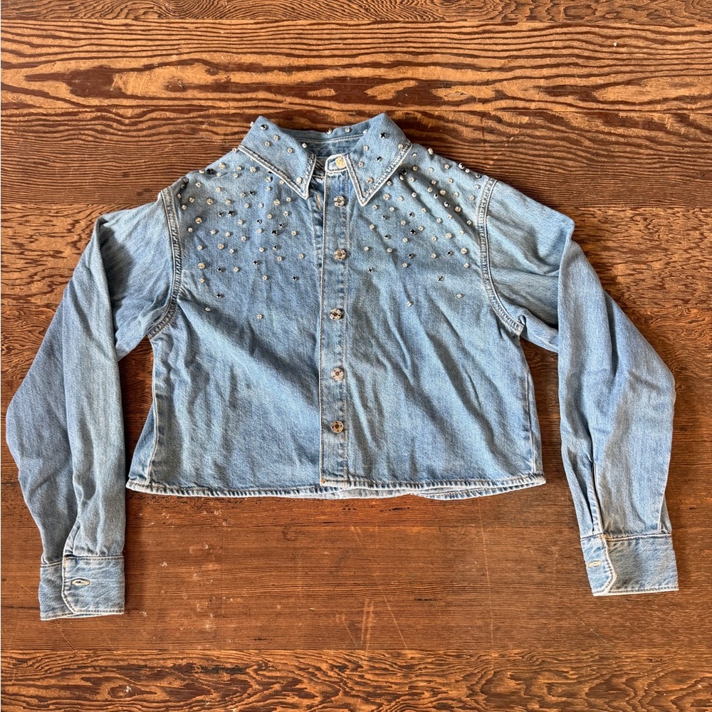 Zara Light Blue Denim Jacket with Silver Accents